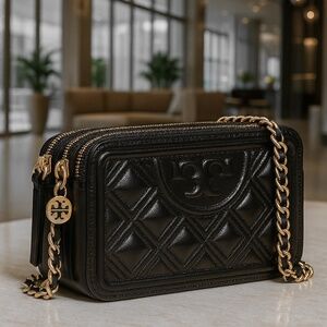 NEW Tory Burch Fleming Black Leather Double Zip Mini Shoulder/Crossbody Bag AUTH